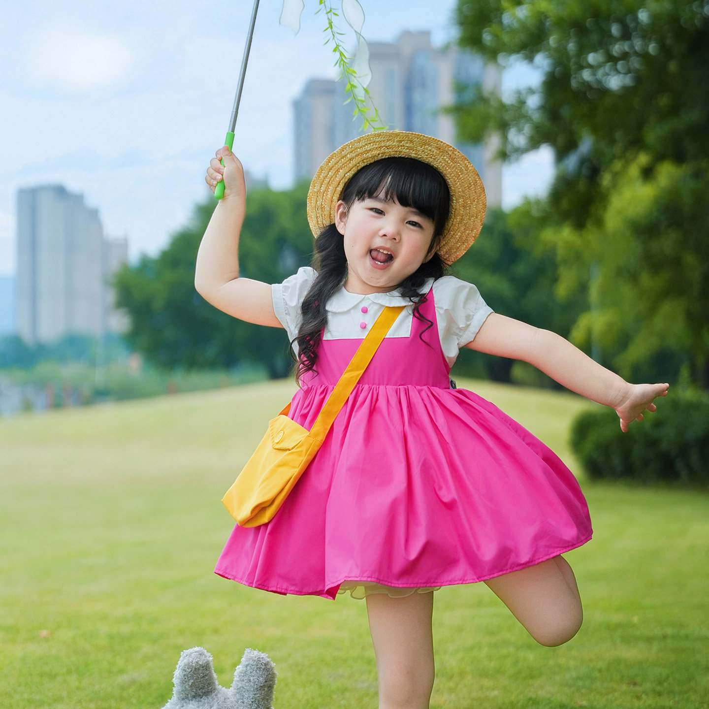 原创女童连衣裙2026夏季新款蓬蓬裙卡通多巴胺假两件洛丽塔礼裙