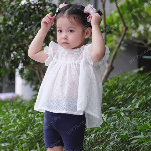 白色纯棉短袖烧花娃娃衫洋气