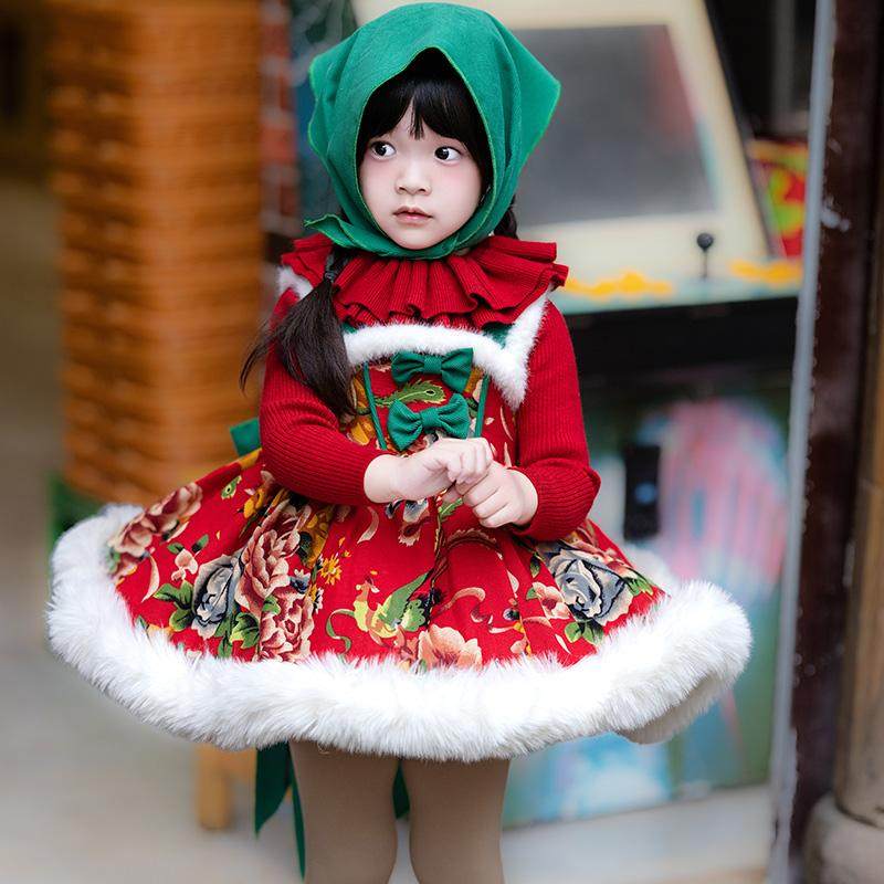 东北大花女童连衣裙冬季表演