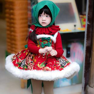 粗腿原创东北大花女童连衣裙蓬蓬裙冬季表演裙子儿童演出服女宝宝