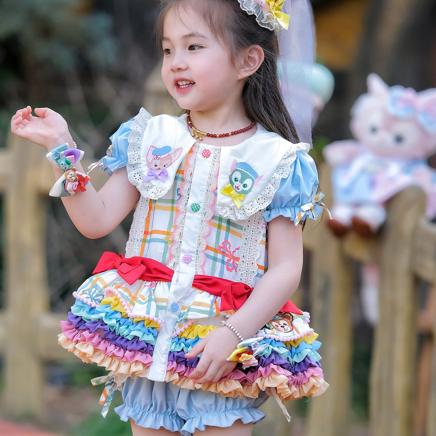 粗腿原创七仔派对女童套装夏季新款卡通连衣裙女童生日周岁裙洋气