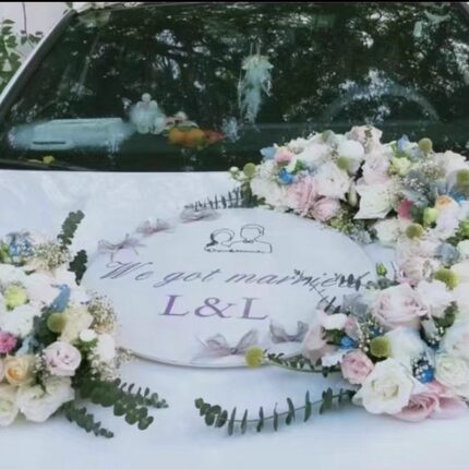 半月形花主婚车头装饰婚礼个性名字牌花车贴牌kt板小红书抖音同款