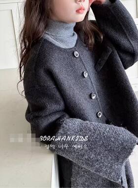 韩版女童双面羊绒外套2024秋冬儿童呢子短款套装哈伦裤两件套