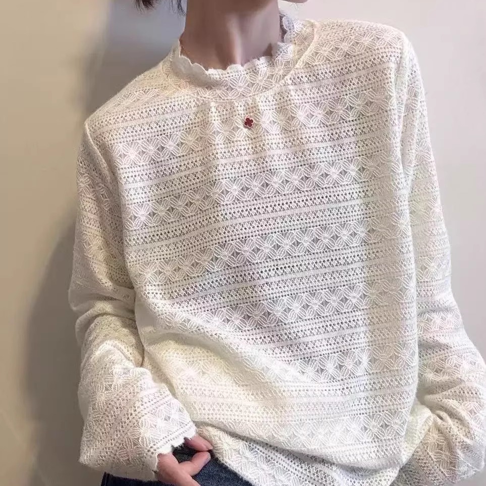 2025秋冬法式蕾丝T恤打底衫女