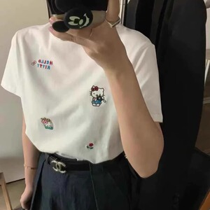 韩版显瘦卡通刺绣圆领短袖T恤女2025春夏新款百搭减龄小个子上衣