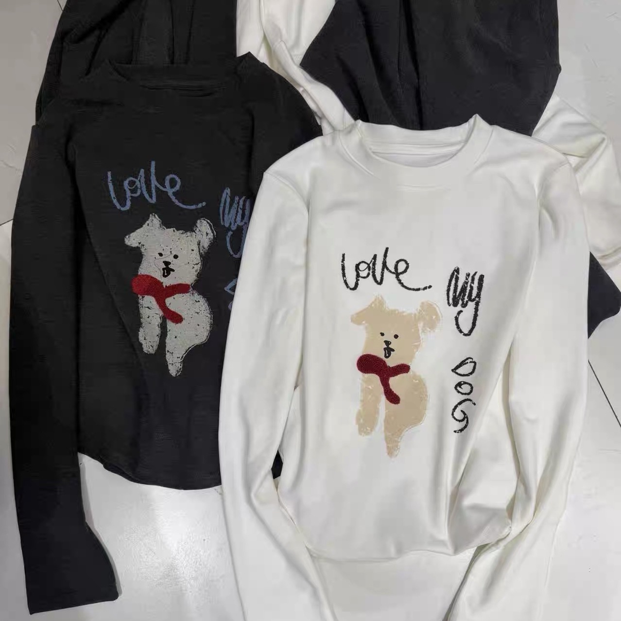 韩版卡通狗狗德绒保暖长袖T恤女