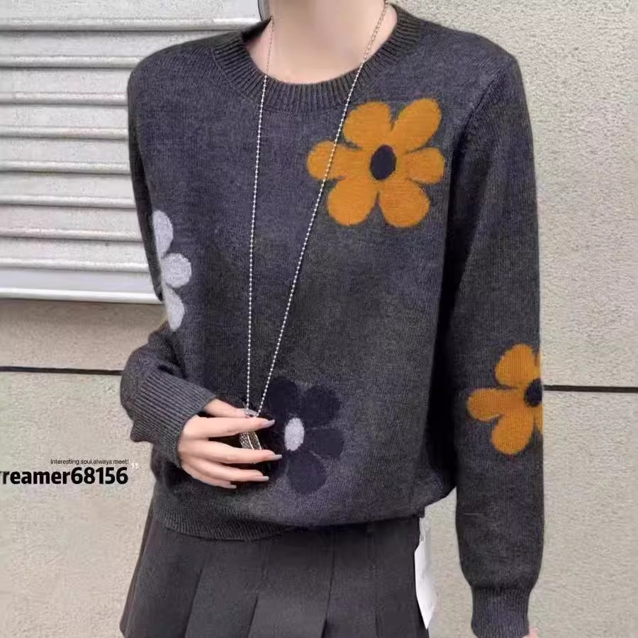 套头圆领花朵毛衣女2025冬新款