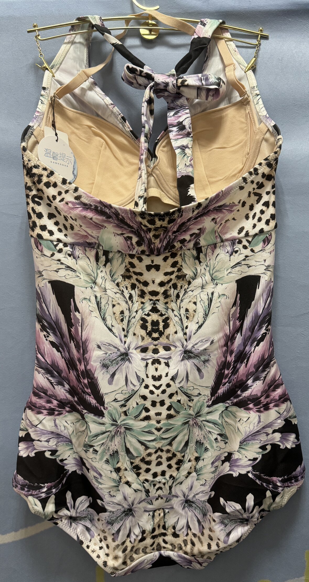 伊维斯11020029可插垫钢托连体三角性感露背显瘦遮肚温泉花纹泳衣