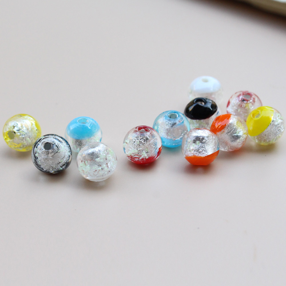 10彩夜光银箔圆珠琉璃珠子散珠diy手工制作手链项链串珠饰品配件