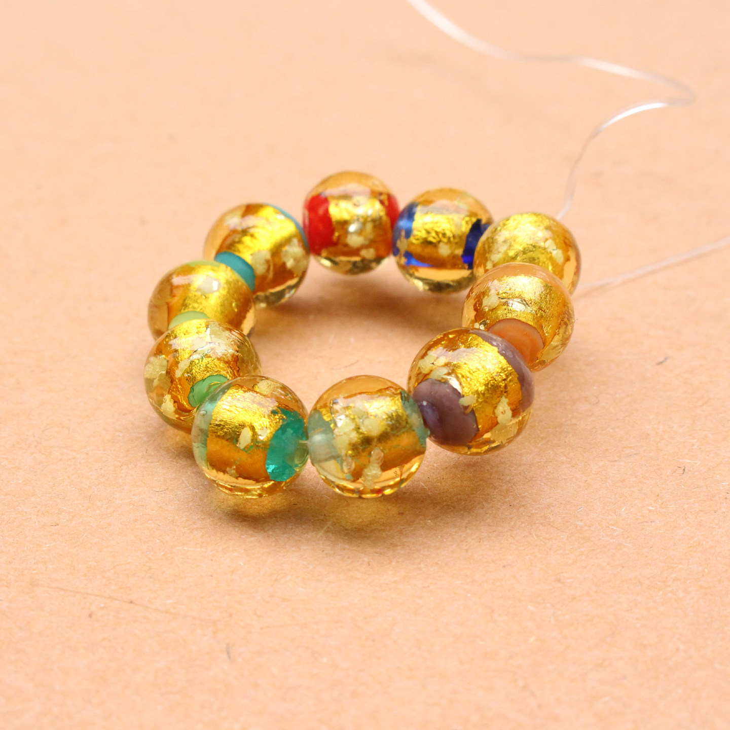 10mm彩色金箔夜光琉璃圆珠散珠DIY饰品配件手工配件手编材料配饰