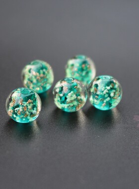 10颗/包  10 12mm夜光琉璃日式金粉圆珠孔绿色 diy厂家满天星珠子