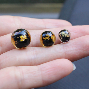 精品碎金箔珠琉璃圆珠散珠黑色DIY饰品手链项链耳环香灰手串配件