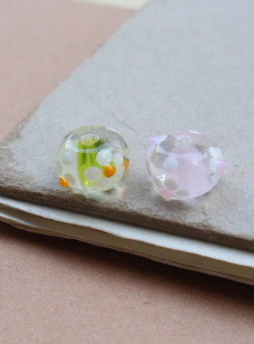 小花算盘珠粉玉橄榄绿色扁珠手工琉璃珠手链diy饰品珠子串珠材料