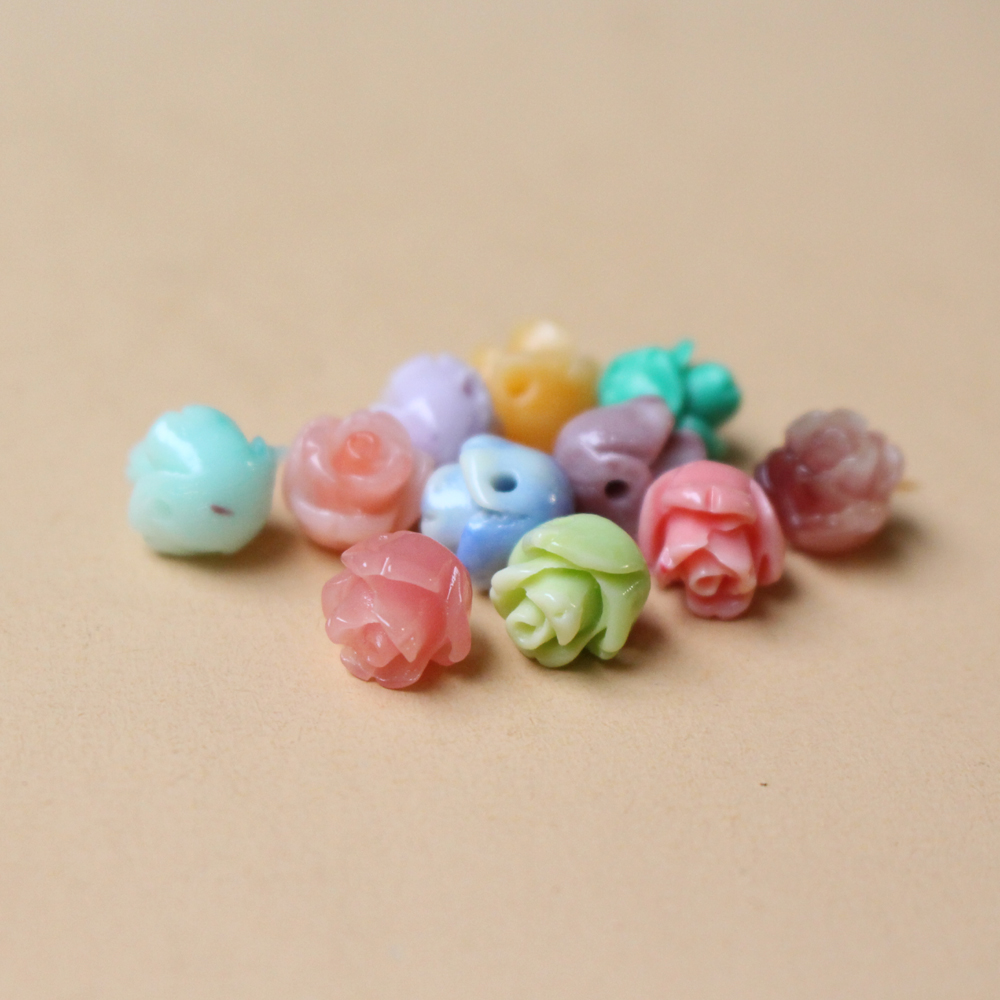 8mm双色合成珊瑚石粉树脂花玫瑰花珠子diy手链项链配件手编材料