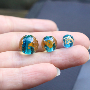 精品碎金箔珠琉璃圆珠散珠湖蓝DIY饰品手链项链耳环香灰手串配件