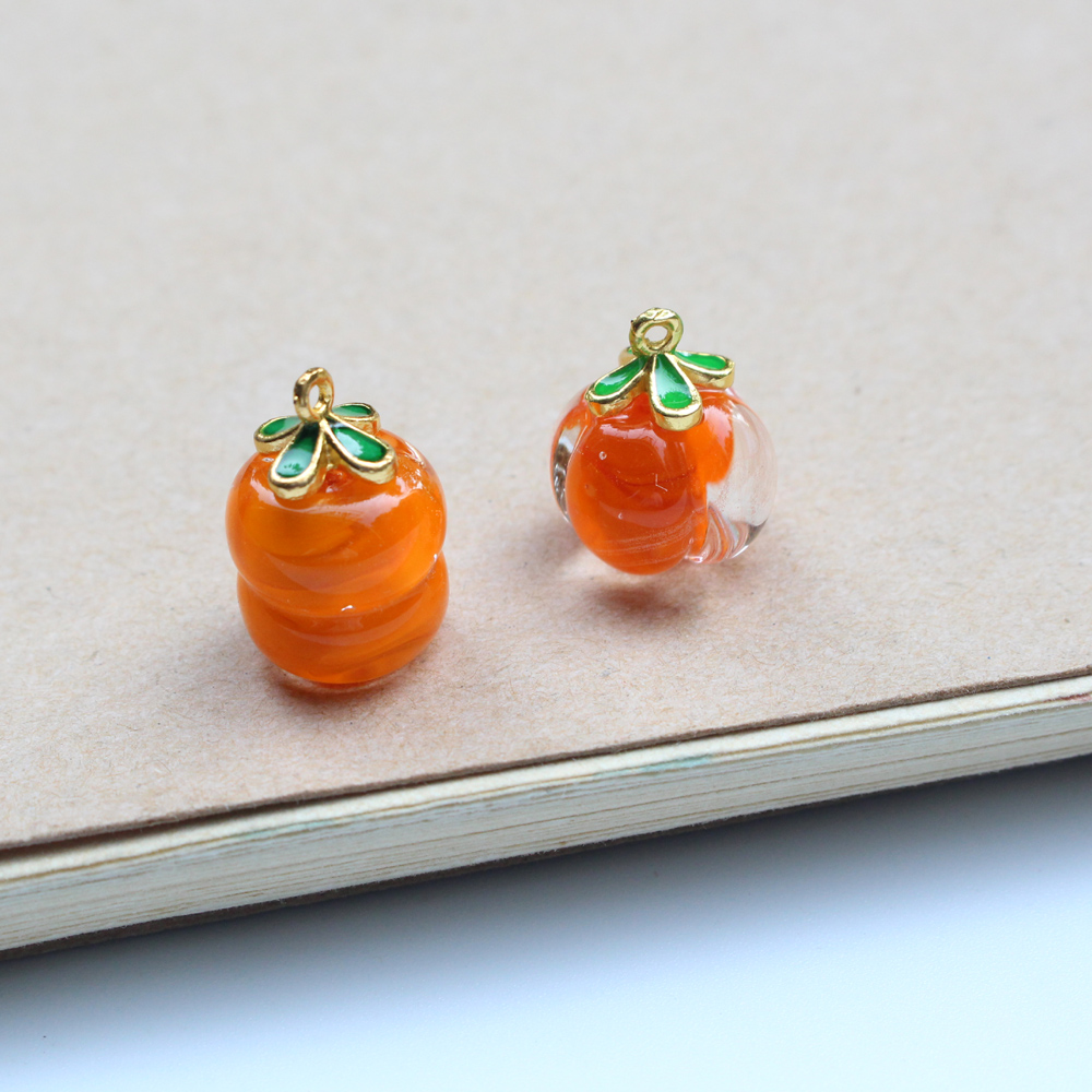 珺菡琉璃双层柿子橙子合金绿叶