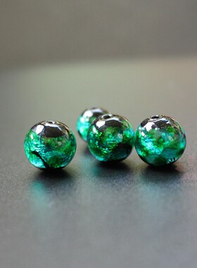 8mm 10mm 12mm 孔绿色 日式夜光琉璃珠项链琉璃彩点珠 夜光珠 DIY