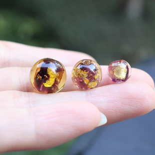 精品碎金箔珠琉璃圆珠散珠紫色DIY饰品手链项链耳环香灰手串配件