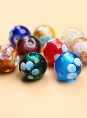 16mm蓝紫色双色花琉璃圆珠手工DIY饰品手链项链耳环手串材料配件