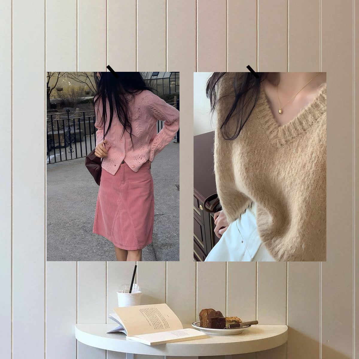ins韩风秋冬彩色百搭服装模特拍照搭配海报纸装饰画背景墙直播画图片