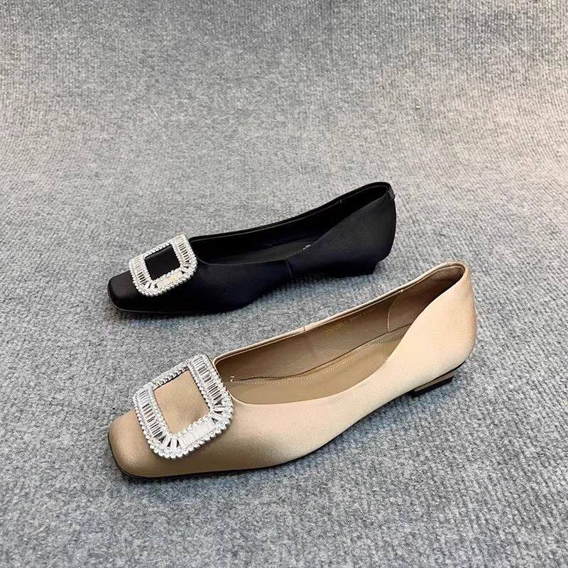 牧月人法式晚风单鞋通勤2024年春秋新款方头水钻方扣浅口平底单鞋,女鞋,浅口单鞋,淘宝优惠券,粉丝福利购,淘宝优惠卷