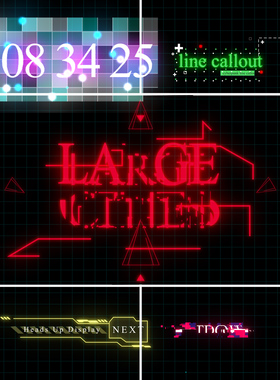 赛博朋克科技感元素剪辑HUD文字标题指示线动画素材加AE工程文件