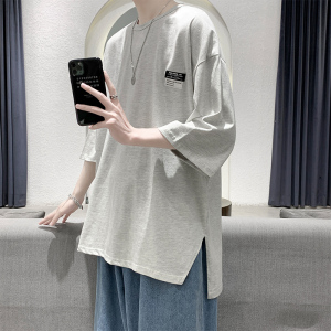 基础纯色纯棉开叉短袖t恤男 A188P25图片
