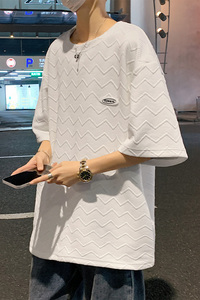 主推~波浪纹华夫格短袖t恤男重磅立体剪裁 A342P35 控48图片