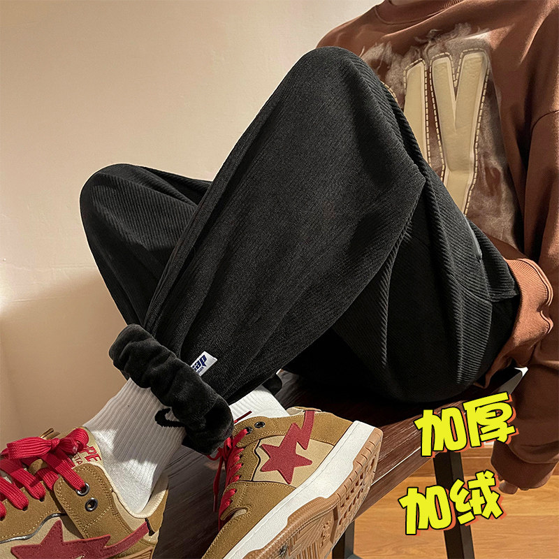 秋冬重磅加绒加厚休闲束脚裤男潮牌灯芯绒长裤A389P60控88,男装休闲裤,电商A309