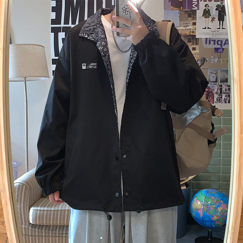 腰果花外套男款春秋新款美式潮牌港风宽松棉衣两面穿痞帅国潮夹克,男装夹克,电商A309