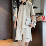 主推~280克重磅麂皮绒短袖短裤套装男女同款A353P80控108，男装休闲套装，电商A309