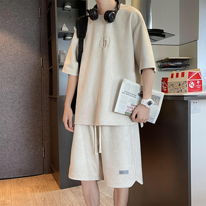 主推~280克重磅麂皮绒短袖短裤套装男女同款 A353P80 控108图片