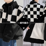 主推羊羔毛棉服男女棋盘格拼接加厚棉衣外套A328P118控158，男装棉衣，电商A309