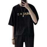 笑脸印花短袖T恤男港风潮牌2135P35控48白，男装T恤，电商A309