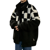 冬季棋盘格撞色羊羔毛棉服外套男潮牌保暖棉衣A328P118控158，男装棉衣，电商A309