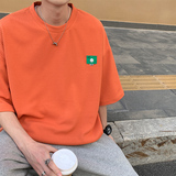 推荐~笑脸贴标华夫格短袖男女同款大码021P35控48，男装T恤，电商A309