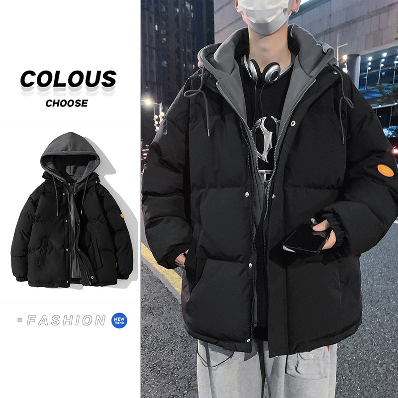 WASSUP HAPPY棉服棉袄男冬季新款潮流假两件连帽加厚面包棉衣外套图片