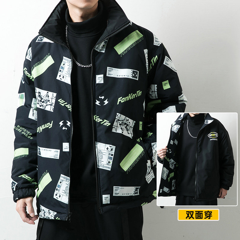 日系两面穿棉衣男士冬季加厚棉服潮牌炸街外套 2100P95图片