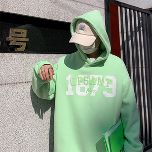 春季新款发泡印花卫衣男女同款连帽外套A333P55 控78图片