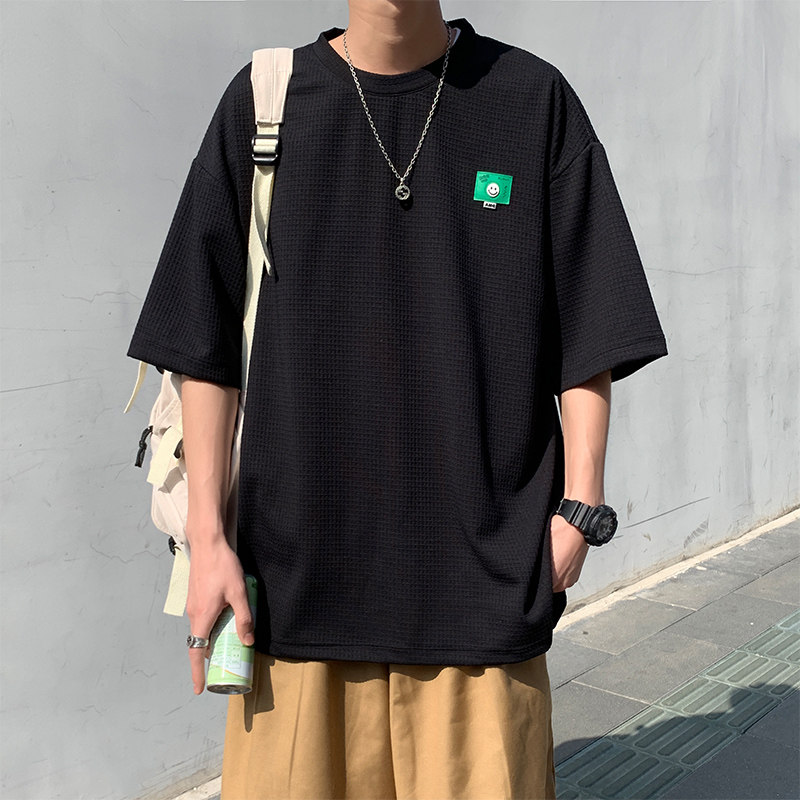 主推华夫格绣标短袖t恤男女款021P35控48,男装T恤,电商A309