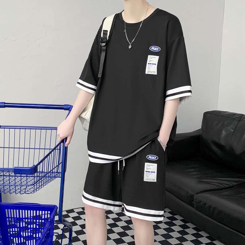 链接已爆~ 夏季冰丝短袖t恤男潮牌运动套装 两件套 TZ559P50控78图片