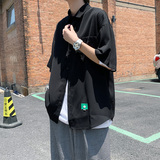 港风宽松中性风潮牌冰丝华夫格短袖衬衣男A355P40，男装衬衫，电商A309