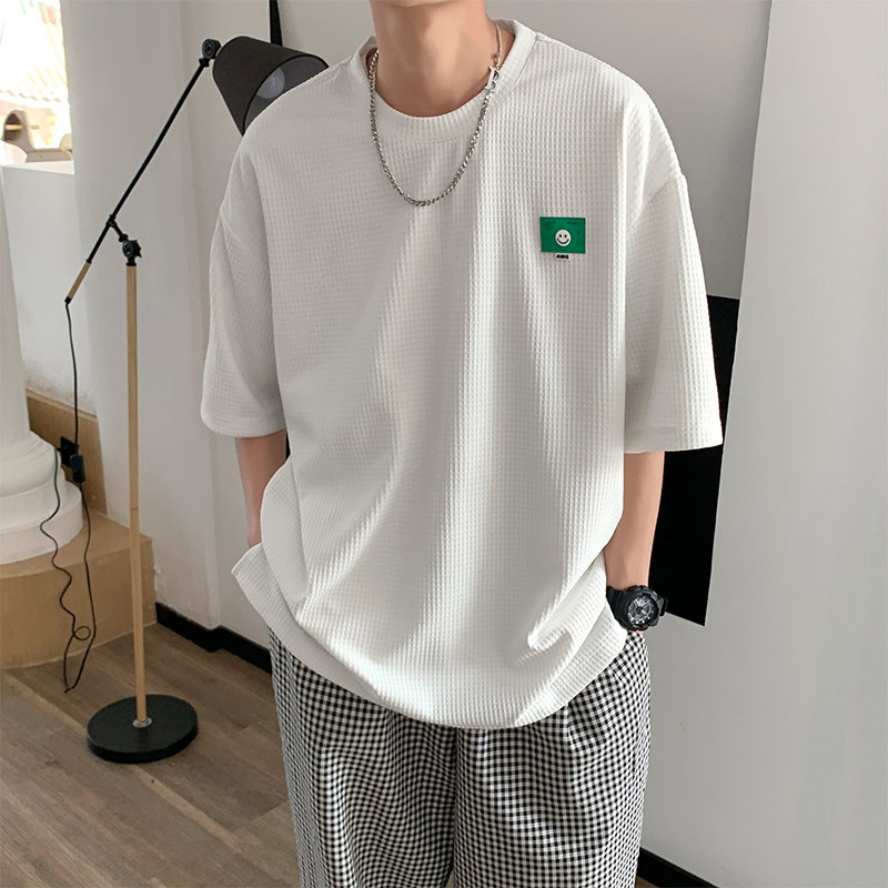 夏季主推款华夫格绣标短袖t恤男女同款021P35控48,男装T恤,电商A309