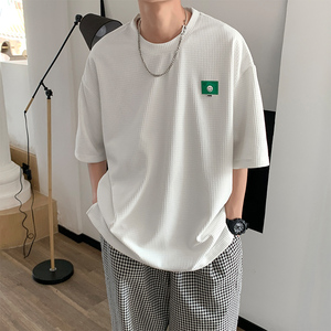 夏季主推款华夫格绣标短袖t恤男女同款021P35控48