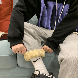 羊羔绒裤子男潮牌百搭休闲加绒加厚运动卫裤 A330P55 控78图片