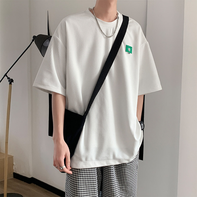 夏季主推款~华夫格绣标短袖t恤男女同款021P35控48,男装T恤,电商A309