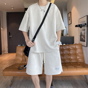 主推~280克重磅麂皮绒短袖短裤套装男女同款 A353P80 控108图片