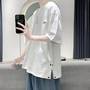 短袖男女同款潮牌开叉排扣t恤打底衫 T01P30 控48图片