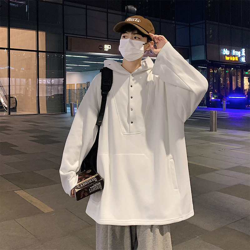 秋季新款小众设计开叉排扣连帽卫衣男女同款A338P65,男装卫衣,电商A309
