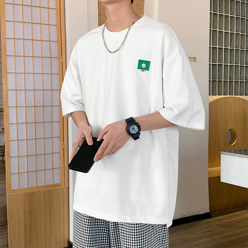 夏季主推款华夫格绣标短袖t恤男女同款021P35控48,男装T恤,电商A309